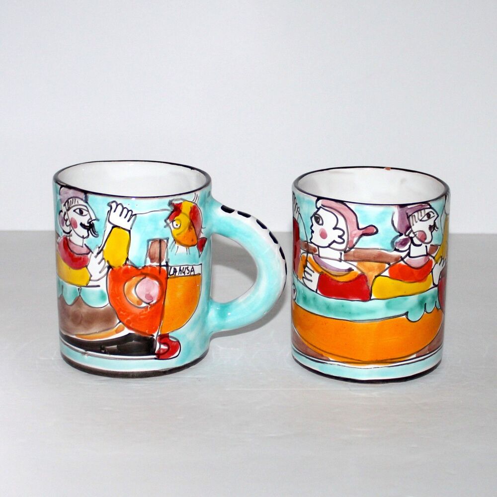 La Musa Pottery 2 Mug Italy Fisherman Vintage Sacks Fifth Avenue handmade
